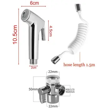 Přenosná ruční bidetová rozprašovací sada s 1,5m telefonní sprchovou hadicí, stříkací pistolí, adaptérem pro kohoutek, sadou trysek na toaletní sprchovou hlavici 8 nejlepší prodej Přenosná ruční sprcha - №4