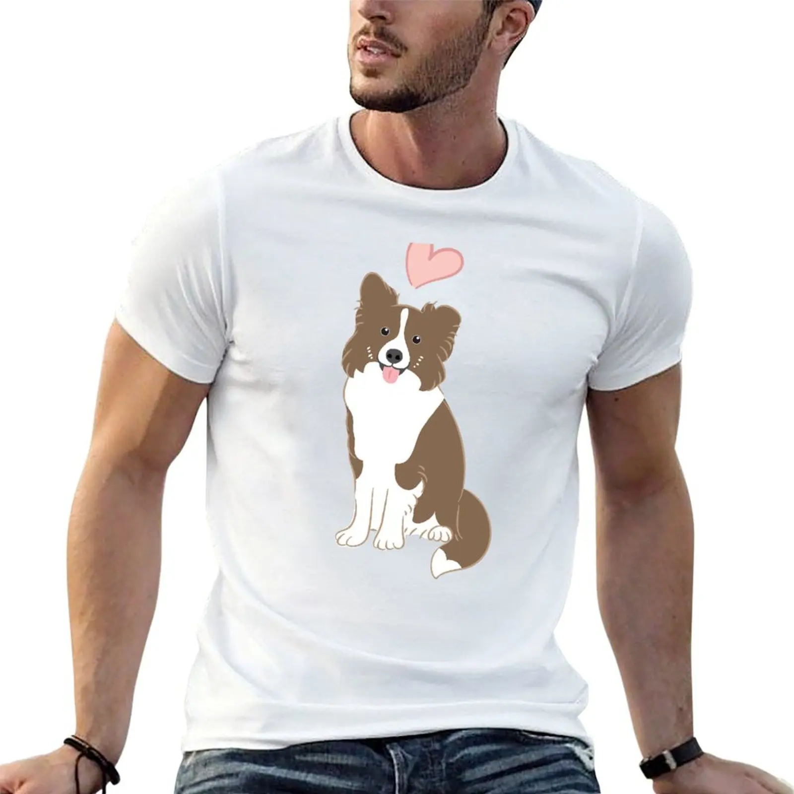 Camiseta LOVE Chocolate Border Collie, camiseta para hombre, camisetas de marca de lujo de alta calidad para hombre, camiseta divertida de algodón