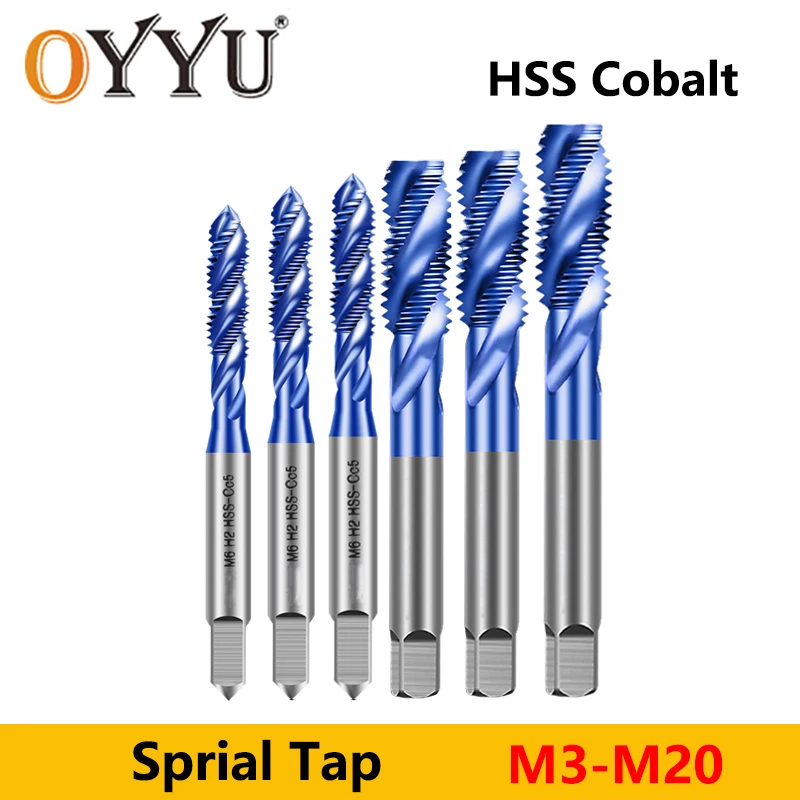 OYYU HSS blu cobalto Nano rivestimento filettatura a vite rubinetti M2 M3 M4 M5 M6 M8 M10 M12 M14 M16 M18 M20 Sprial Tap macchina utensile inossidabile