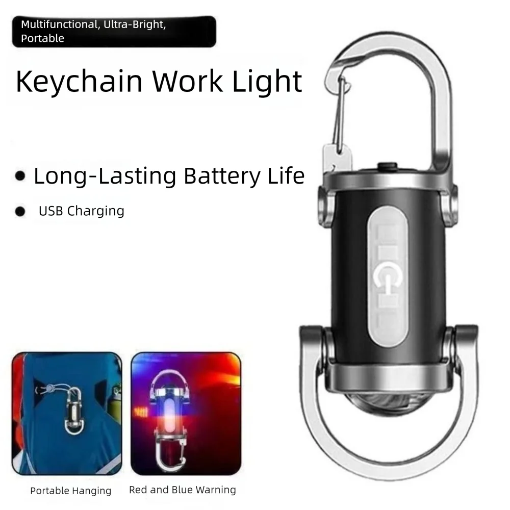 

Waterproof Mini Keychain Flashlight Portable High Bright USB Rechargeable Keychain Light with Hook Dual Light Source