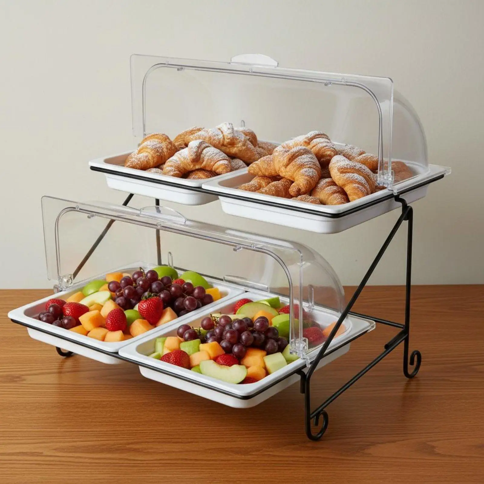 Iron Food Display Tower with Two Melamine Trays for Catering Buffet Presentation and Reception Service