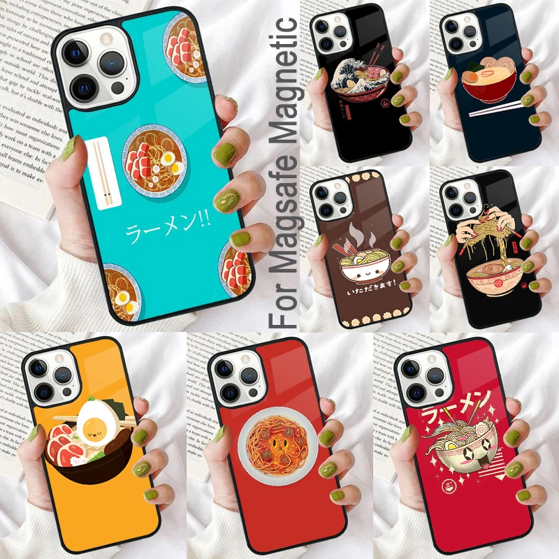 Funda de teléfono suave magnética de Ramen de comida japonesa para iPhone 16 Promax 15 Pro 13 14 Plus 11 12 Mini MagSafe Coque