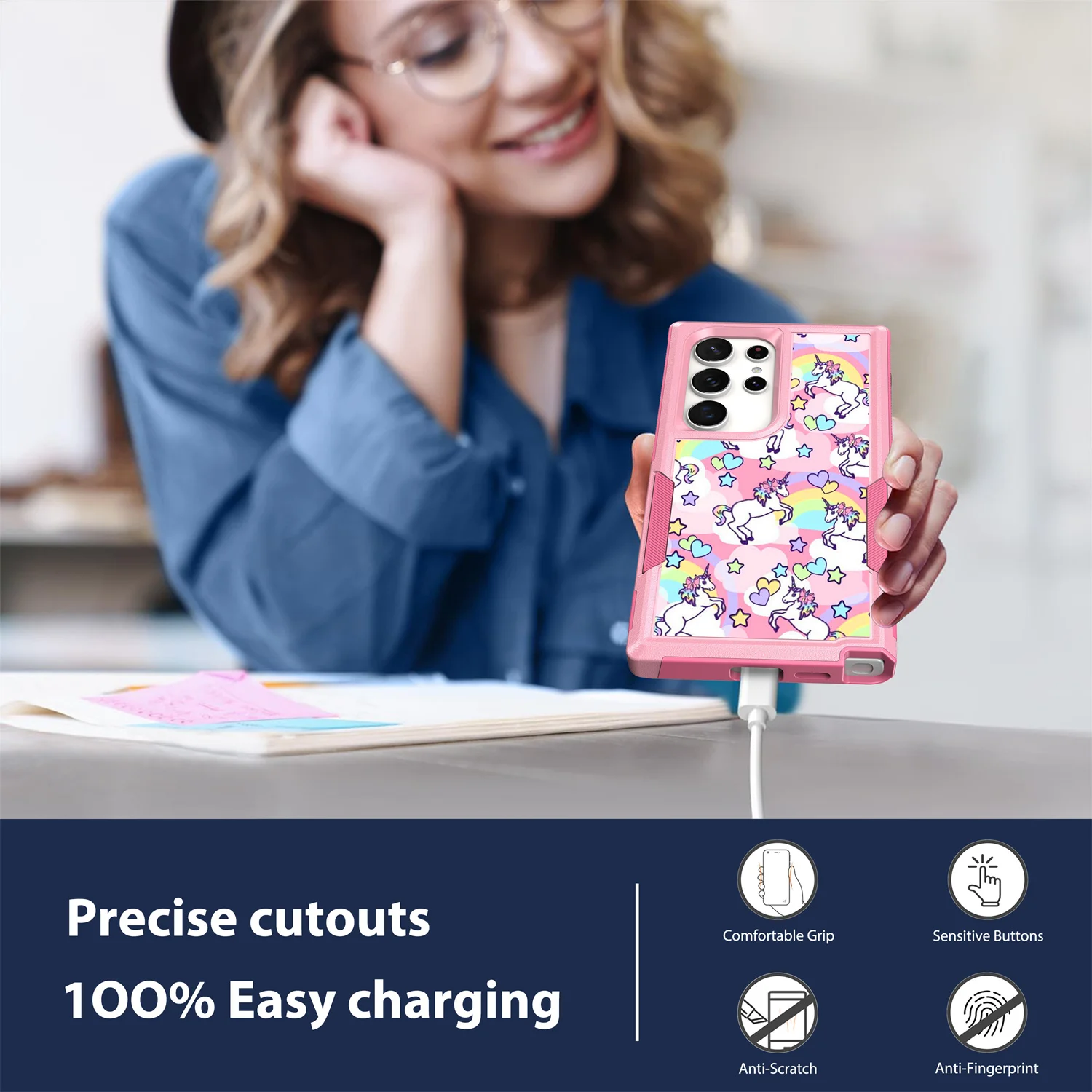 Cartoon cute Unicorn Case For Samsung Galaxy S24 Ultra plus A15 Dual Layer Shockproof Protective Cover