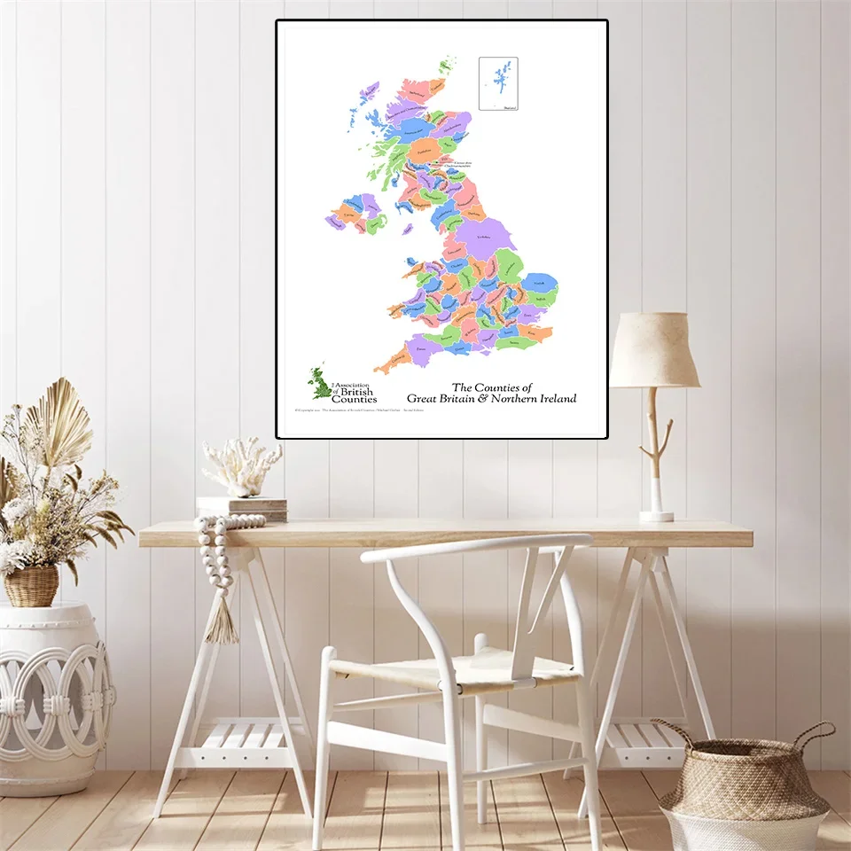 42*59cm Map Of The Great Britain and Northern Ireland  Canvas Painting Decorative Poster Home Decor School Supplies Travel Gift