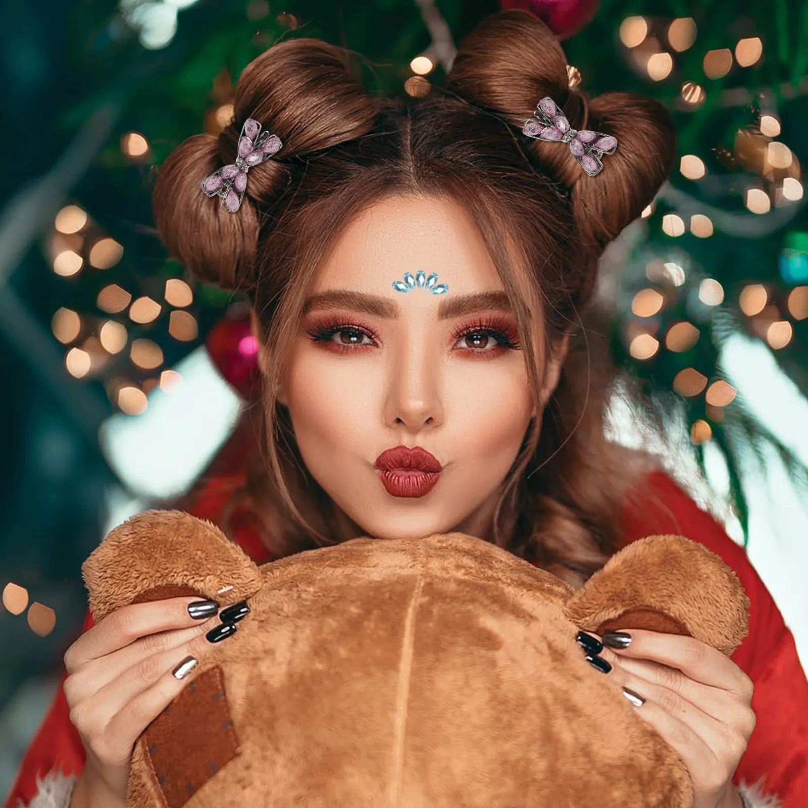 

2Pcs Rhinestone Bow Hair Clips Side Duckbill Bowknot Hairpin Accessories for Girls Casual Formal Hairstyles