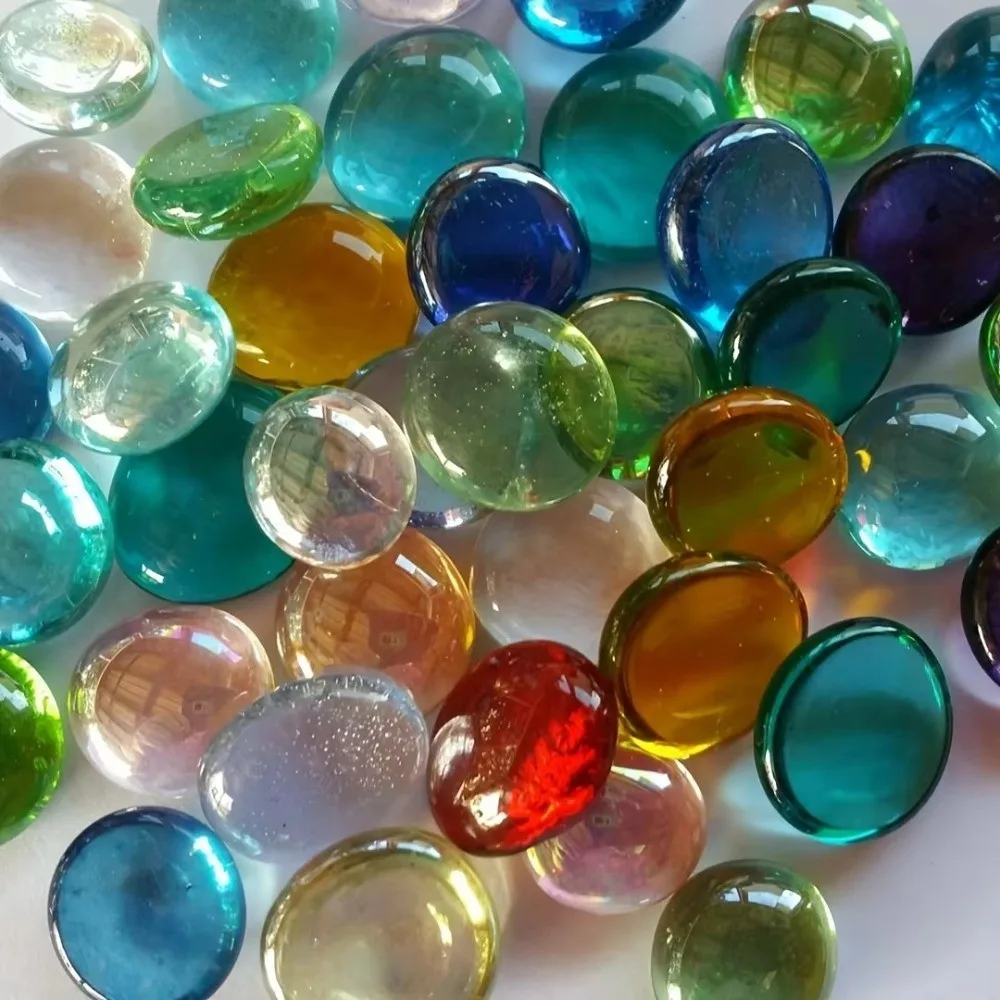 Glass Pebbles Vase Filler Beads Light Reflecting Mixed Color Flat Glass Beads Decorative Glass Stones Crystal Balls