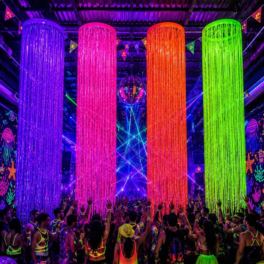 2.1m Neon Tassel Curtain Bright Fluorescent Effect Tube Hanging Design Party Ceiling Hanging Decor PET Easy To Install & DIY