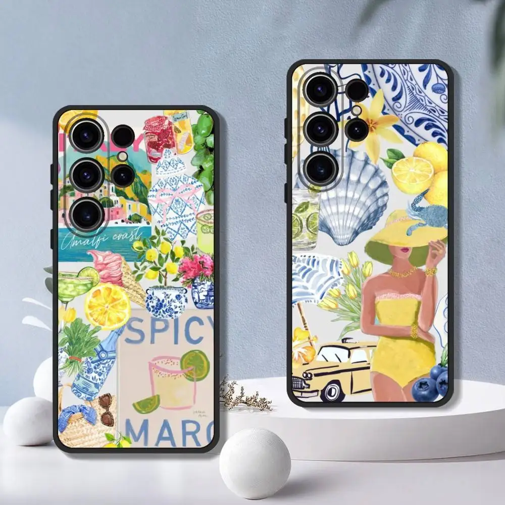 

Seaside Scenery Wine Lemon Phone Case For SamsungS25,24,21,22,23,30,Ultra,20,Plus,Fe,Lite,Note,10,Soft Black Cover