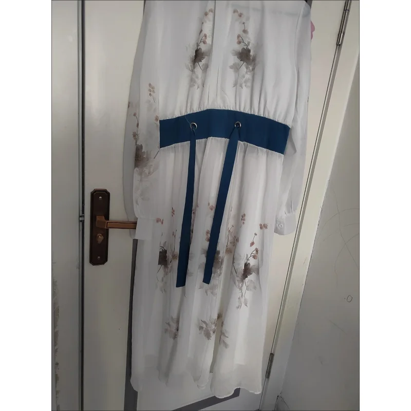 フレンチホワイトプリントシフォンドレス女性の夏の新しいハイエンドファッション気質絶妙で快適なジョーカーカジュアルスカート。