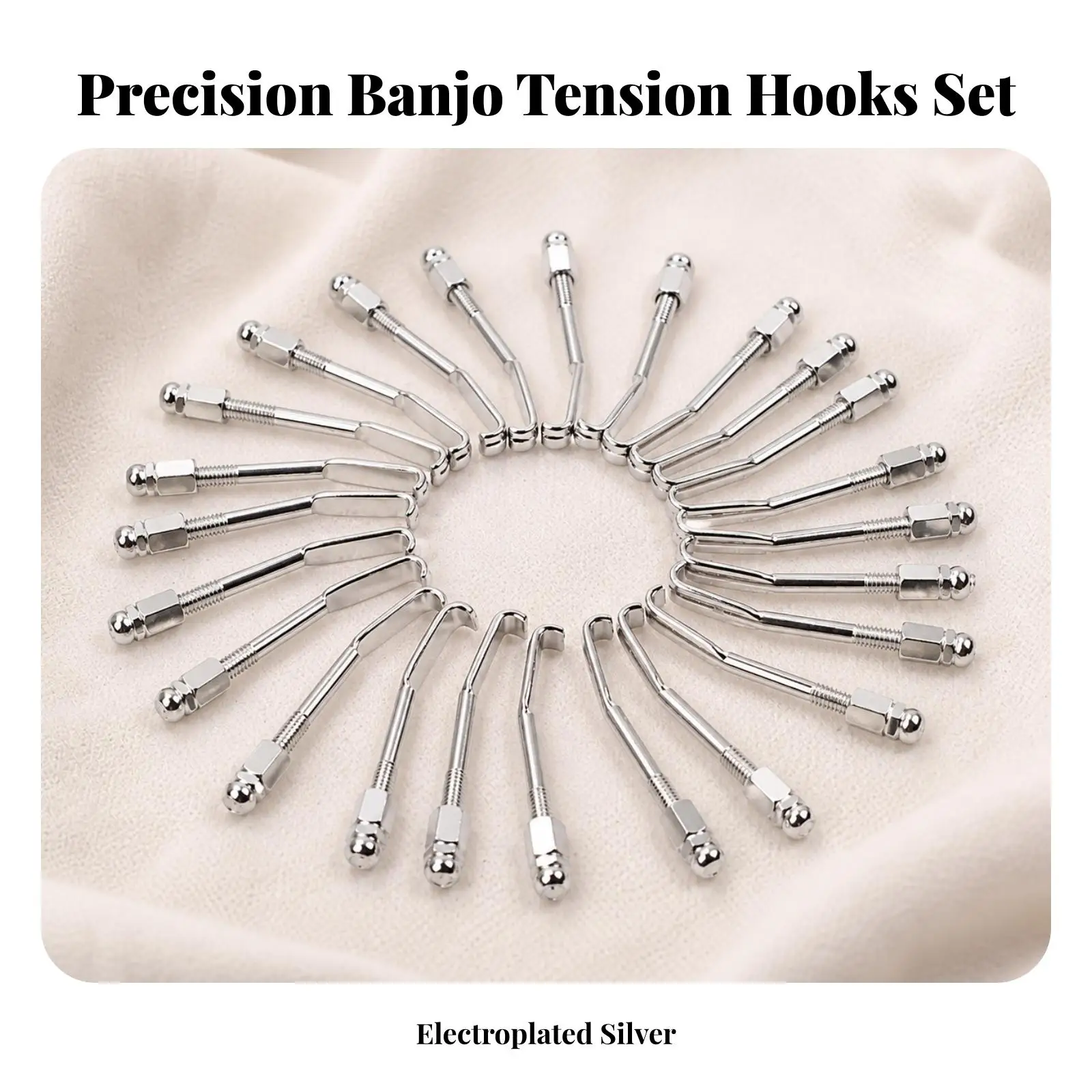 20 Pieces Easy to Replace Banjo Hook | Long Threaded Shaft Metal Construction, Banjo Hook with Round Nut, for Luthiery