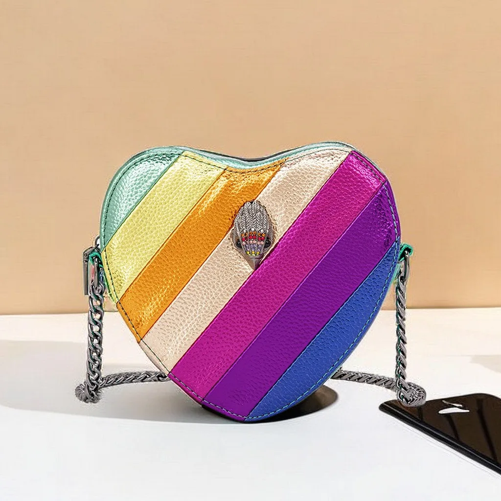 

Eagle Head Heart Shape Shoulder Bag Women Patchwork High Quality Ladies Crossbody Bags Casual Rainbow Colorful Purs Small Bag