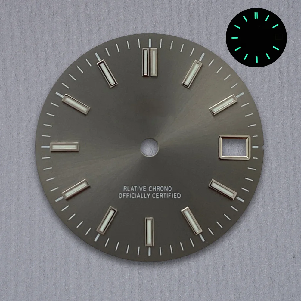 28.5 مللي متر S شعار أشعة الشمس الهاتفي صالح NH35/NH36/4R/7S اليابان حركة الأخضر مضيئة ساعة عالية الجودة تعديل الملحقات