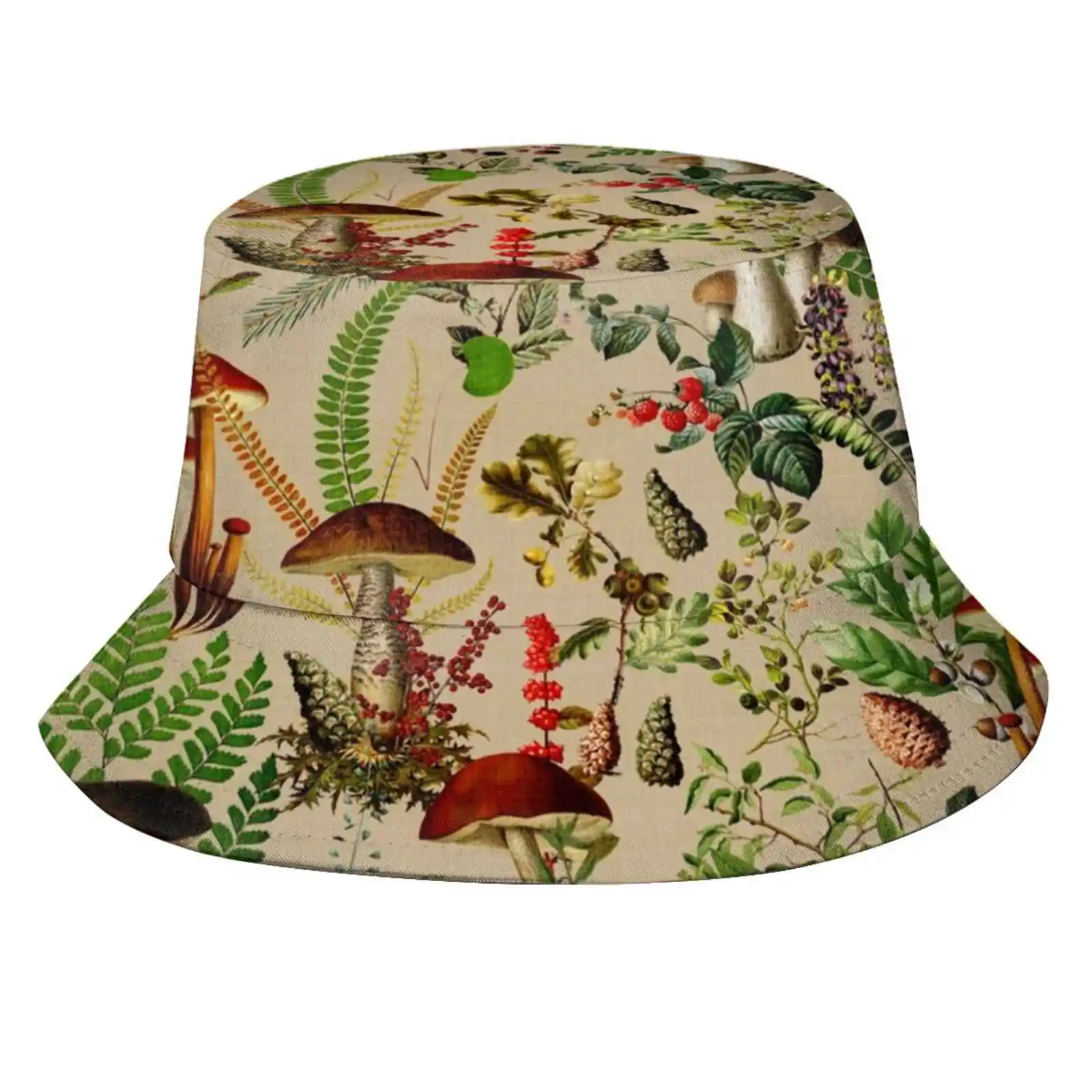 Gorra de pescador con patrón de Jardín Botánico de bosque de setas Vintage, sombrero de pescador, sombreros de cubo, patrón de hongos, color Beige, otoño