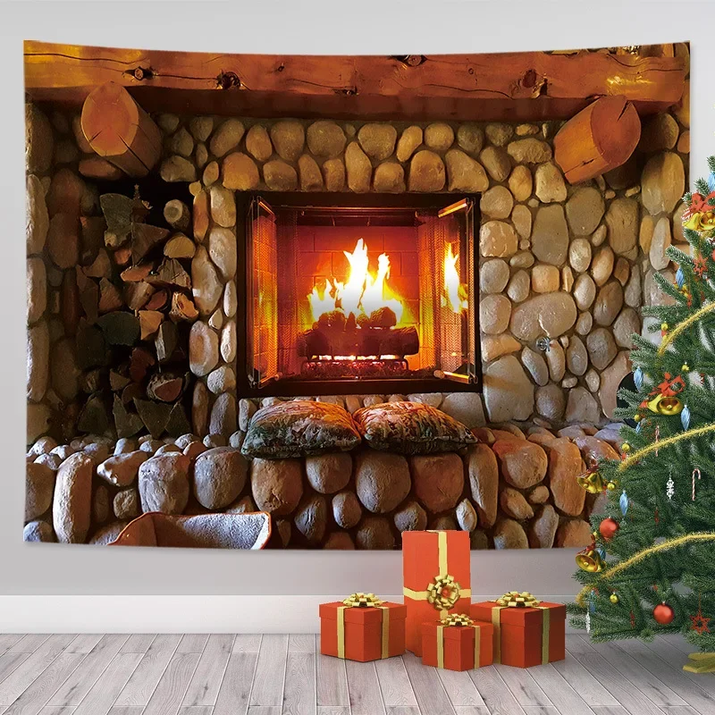 Christmas Decor 3D Stove Tapestry Home Background Wall Cloth Dormitory Bedroom Room Decor Aesthetic Garden Posters for Outside