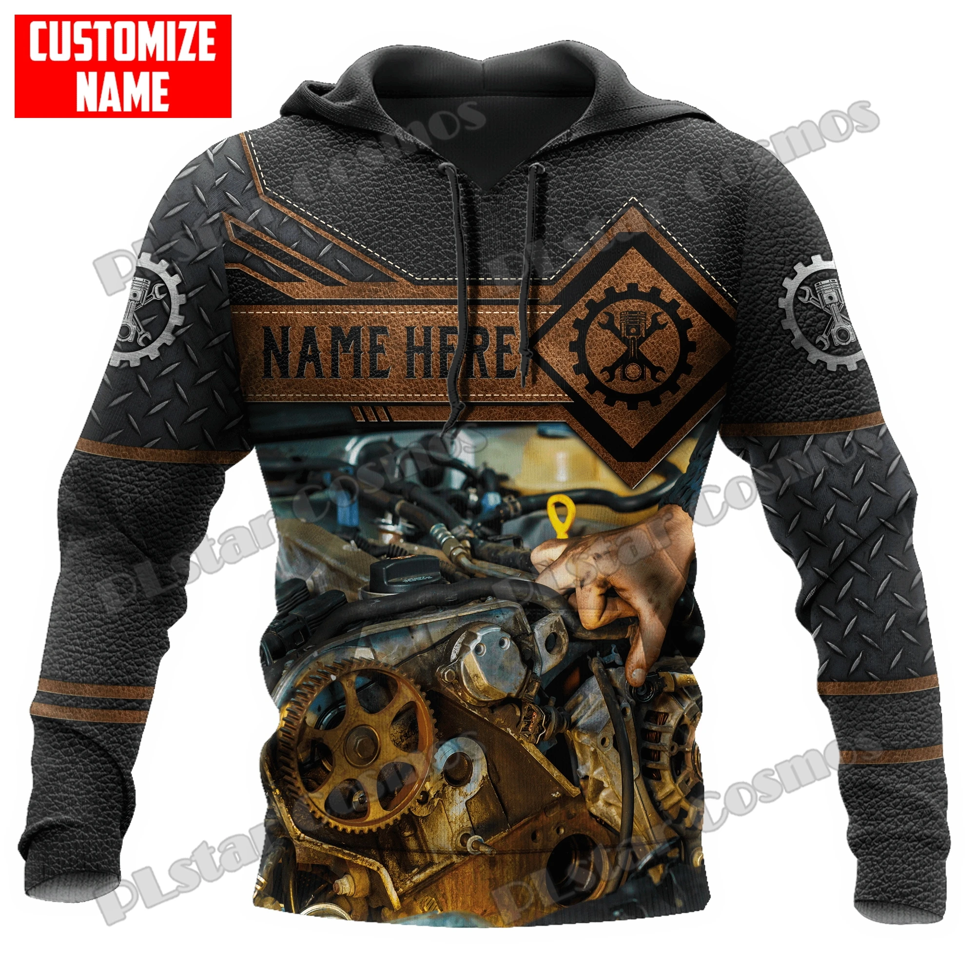 

Custom Name Mechanic Leather Metal Pattern 3D Printed Mens Hoodie & Sweatshirt Autumn Unisex Streetwear Casual zip hoodies DK599