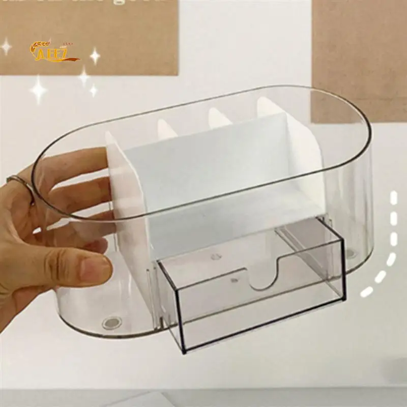 

AEE7-1 PCS Clear Desk Organizer Acrylic Pen Pencil Marker Holder Clear Office Supplies And Accessories Desktop Organizer (Blue)
