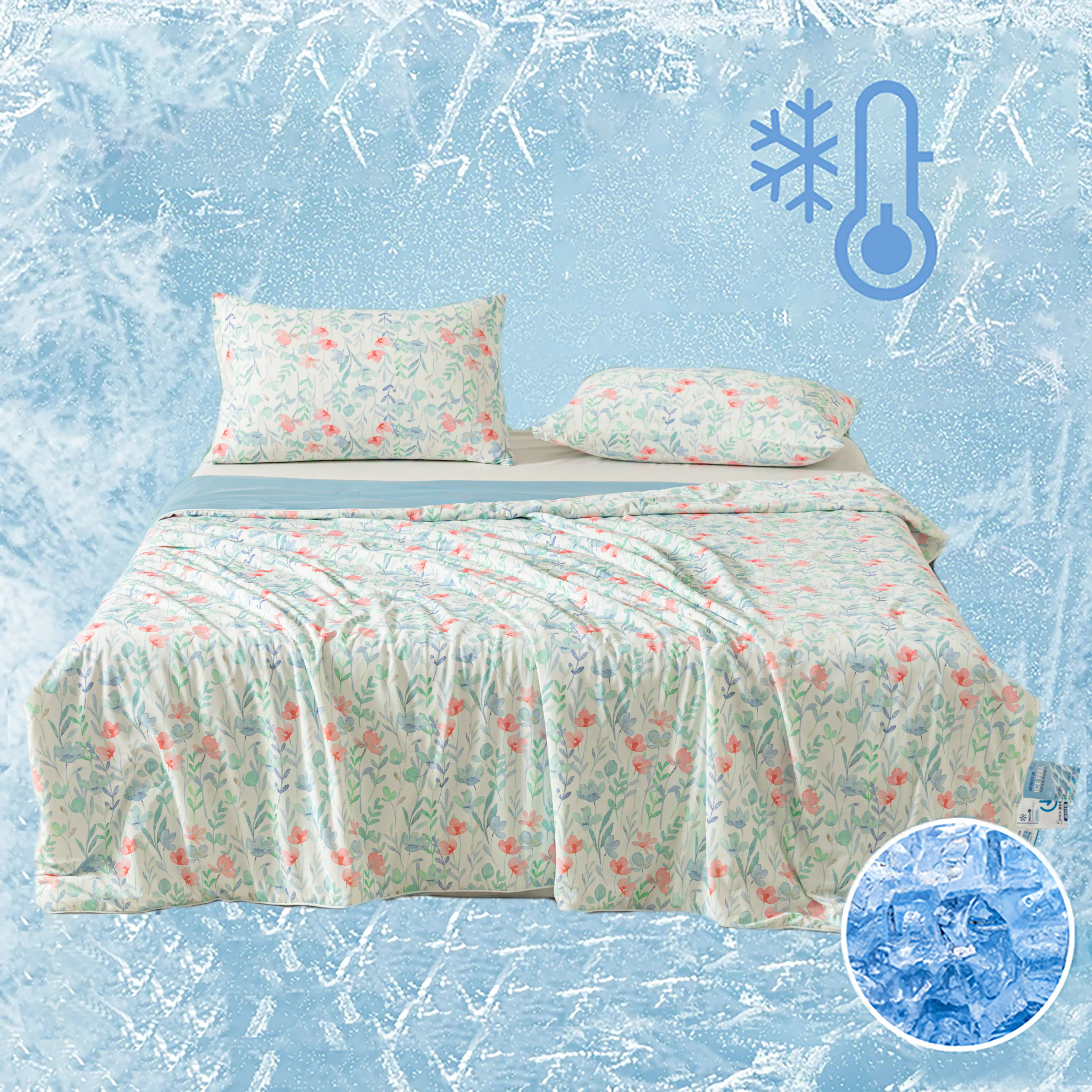 Peter Khanun Cooling Blankets Flower Printed Smooth Air Condition Cool Comforter Lightweight Summer Doulbe Quilt (NO Pillowcase)