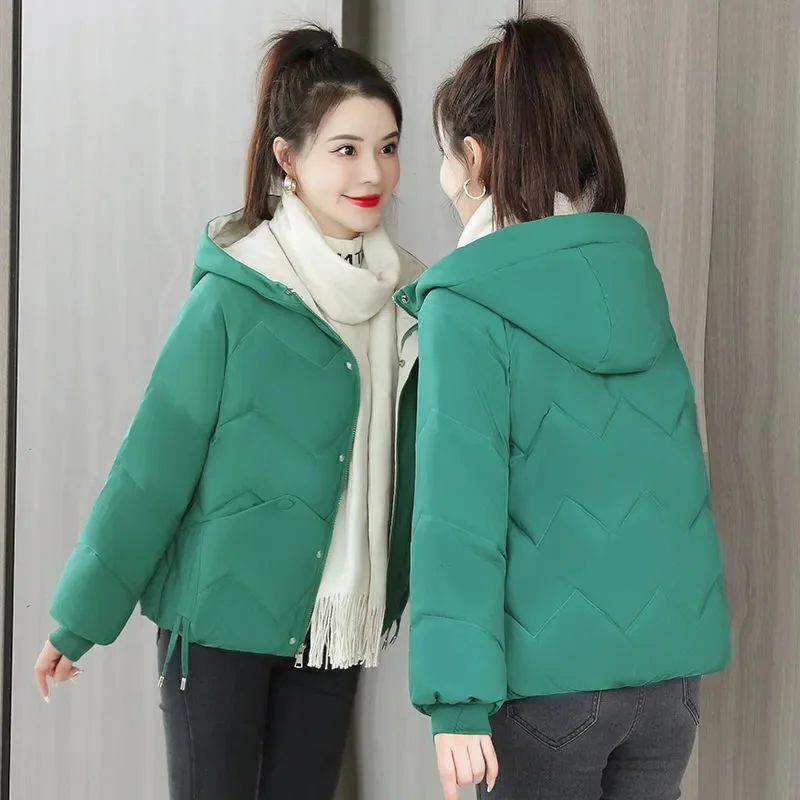 2024 New Style Korean Women\'s Cotton Coat Petite Thickened Padded Jacket Winter Warm Comfort Women\'s Outerwear Puffer Parkas