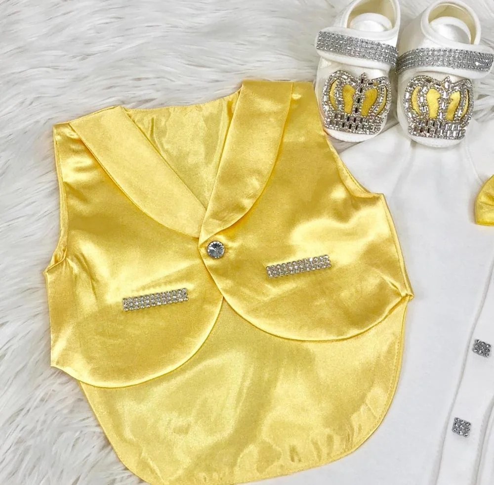 Dollbling wholesale Fabric Knitted Clothes New Born With Yellow Jewel Crown Long Sleeve Bubble Baby Romper Set