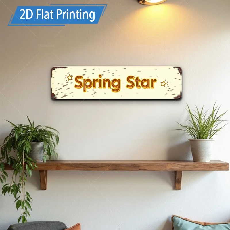 [2D FLAT] 1 قطعة علامة معدنية، 4 × 16 بوصة خمر الربيع ستار علامة معدنية جدار ديكور فني