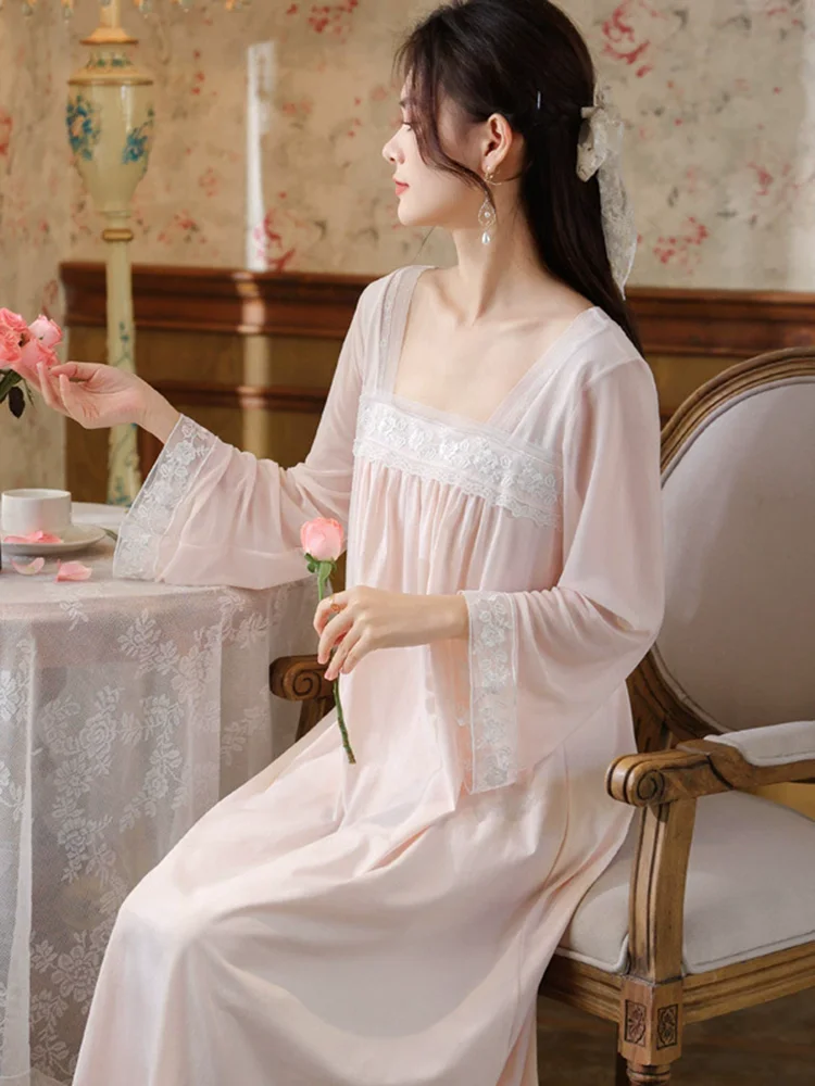 

Женская ночная рубашка с длинными рукавами, хлопковая удобная пижамная рубашка с квадратным вырезом, дышащая одежда для дома, ночная рубашка, утренний халат