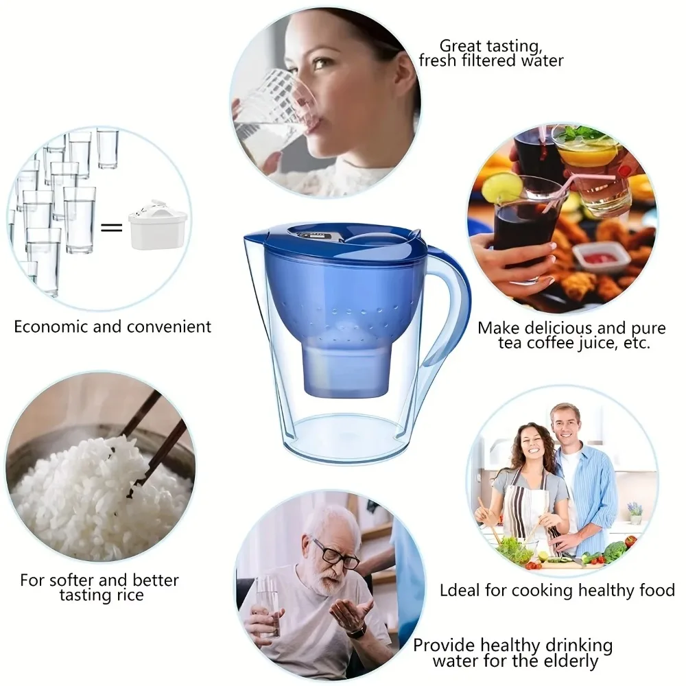 Water Filter Pitcher with Activated Carbon, Removes 99% of Lead, Includes Filter, 2.8L Capacity Efficient Water Purification