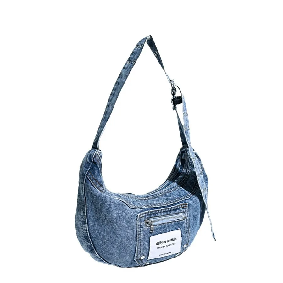 2024 Spring New Style To Do Old Washed Denim Crossbody Bag Women\'s Shoulder Diagonal Dumpling Bag