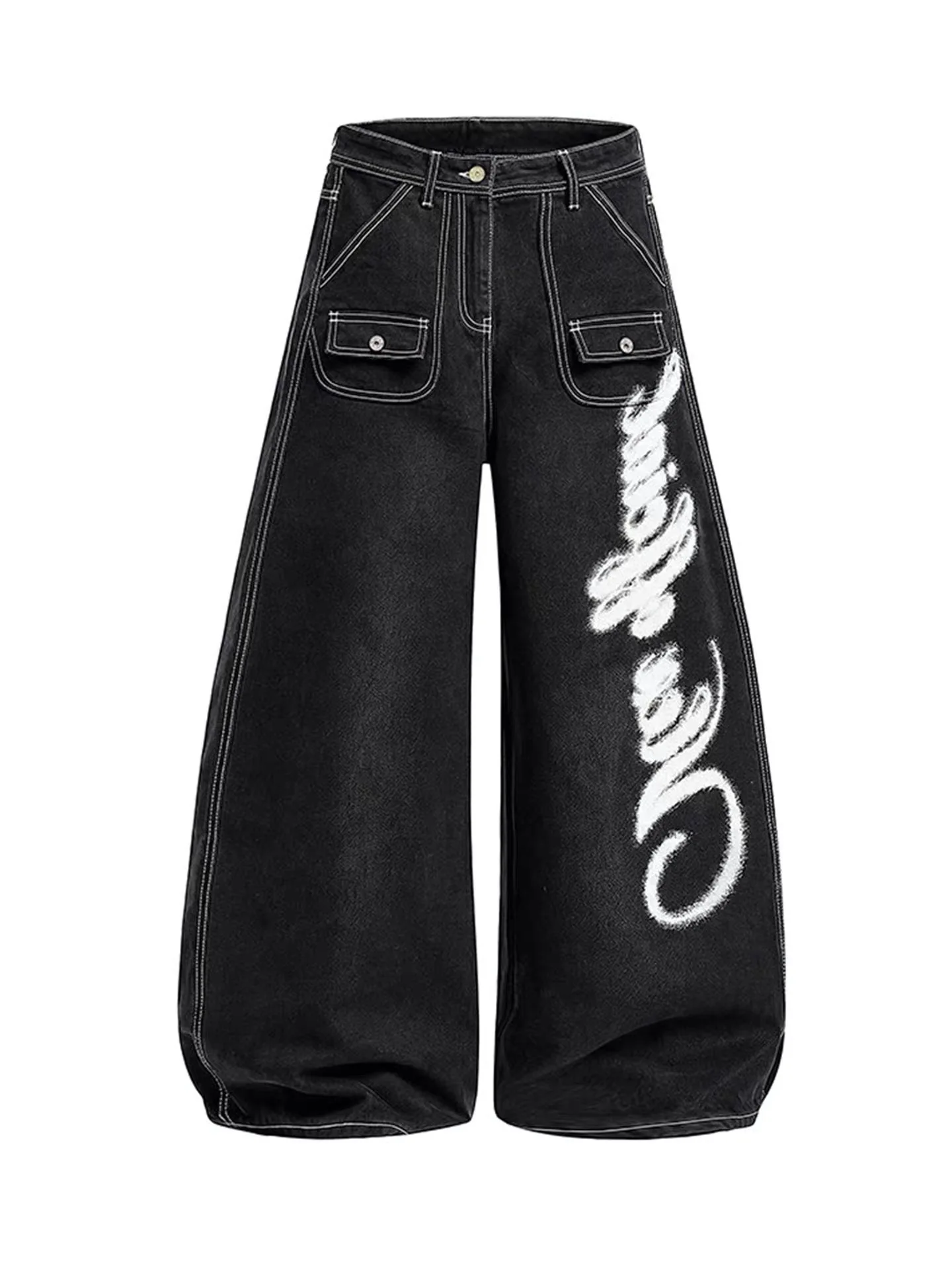 American Style Graffiti Wide Leg Casual Pants Women Loose Fitting Pear Shape Body Draping Lazy Knife Floor Length Pants