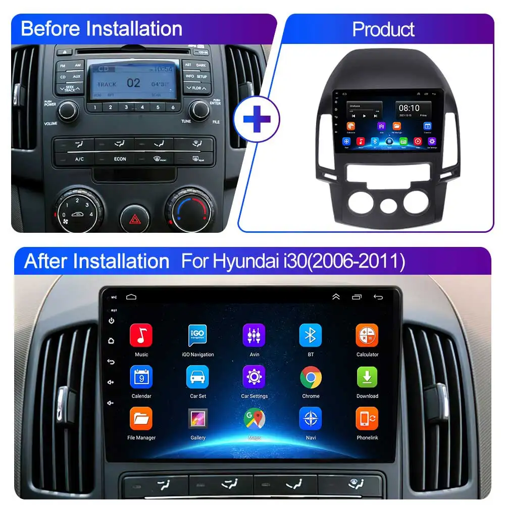 Radio samochodowe z androidem 10 do Hyundai I30 2006-2011, odtwarzacz multimedialny, DVD, ekran dotykowy 2Din, akcesoria samochodowe