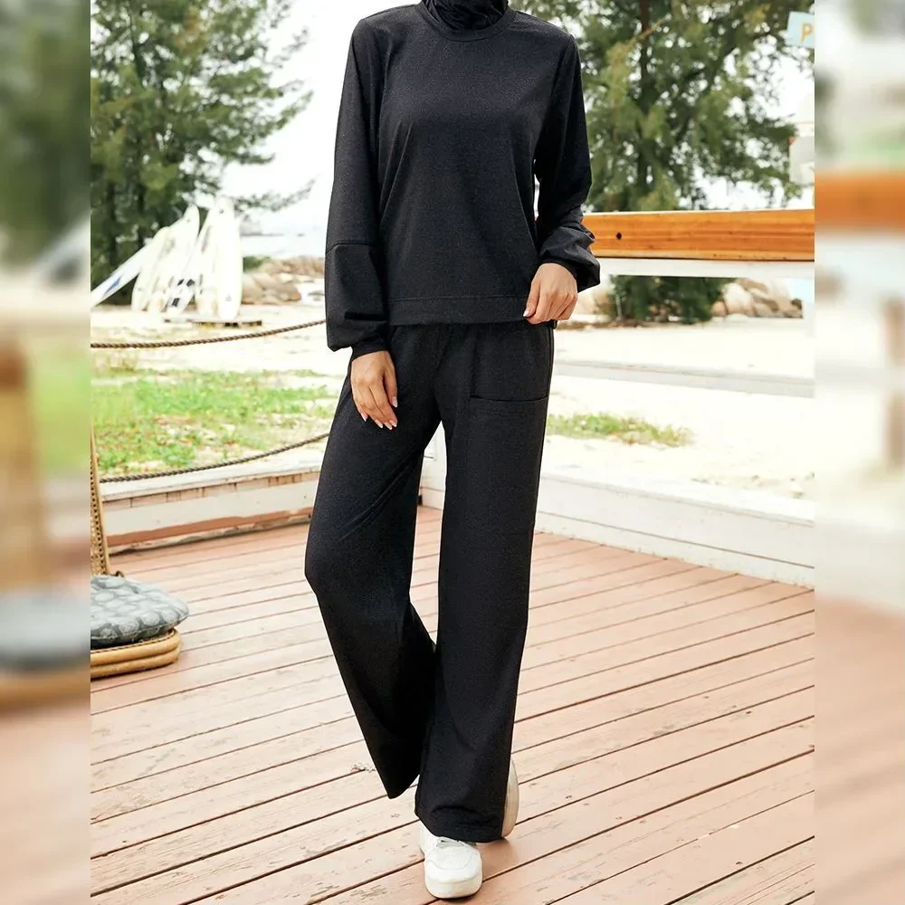 2 pezzi donne musulmane manica lunga costumi da bagno casual set hijab costume da bagno arabo islamico Islam Burkini copertura completa costume da bagno beachwear
