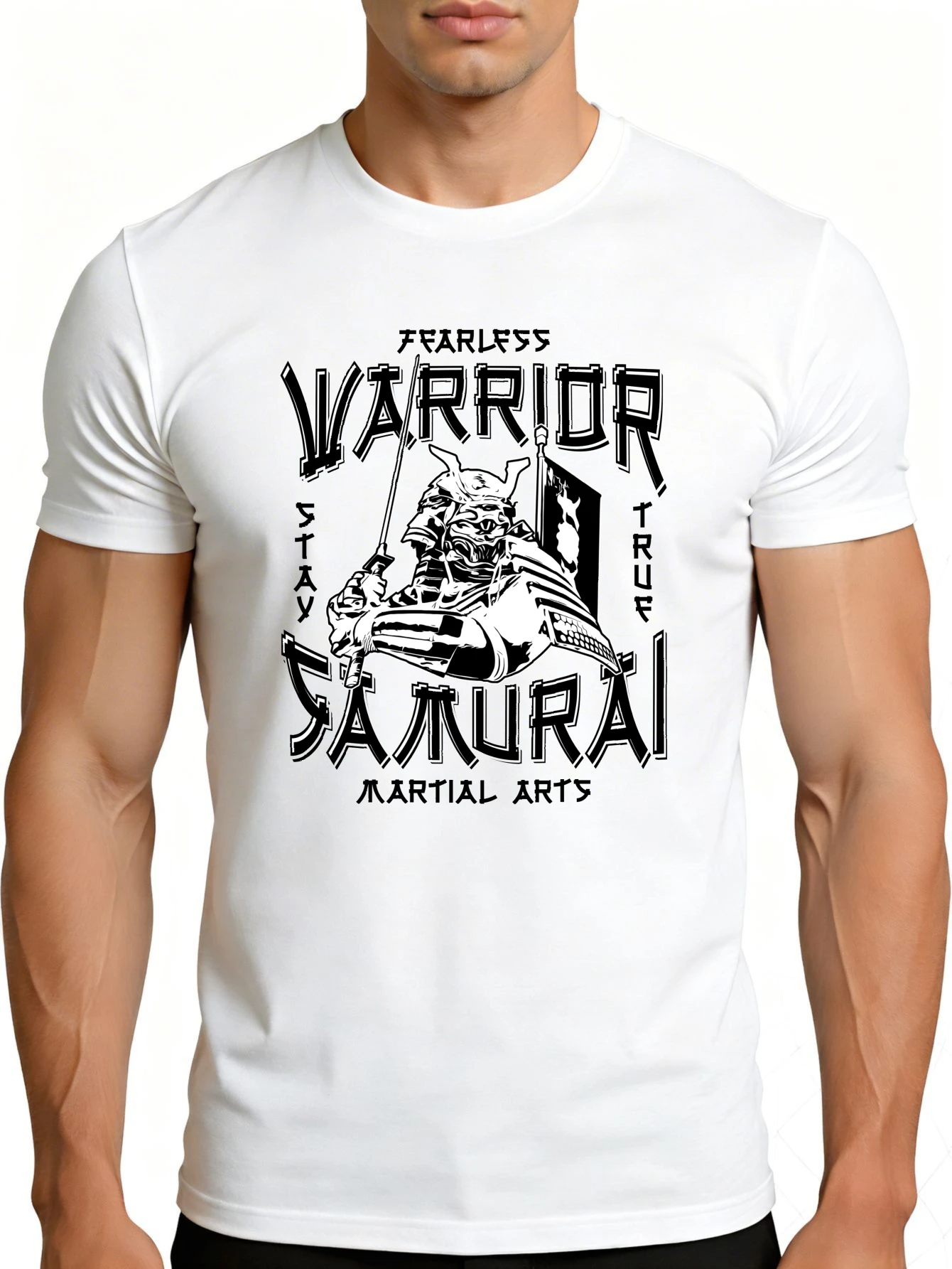 Men's Plain Graphic T-Shirt - Breathable, Soft, Lightweight - Fearless Warrior Martial Arts - Vintage Fun Graphic Casual Short Sleeve Summer Top, Gift for Him