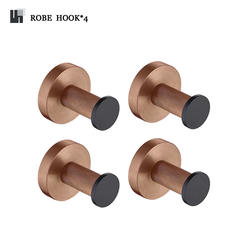 

Bathroom Towel Rack Wall Mounted Matte Black Towel Bar & Rose Gold Hook Knurled and Combined Colors Toilet Brush Holder