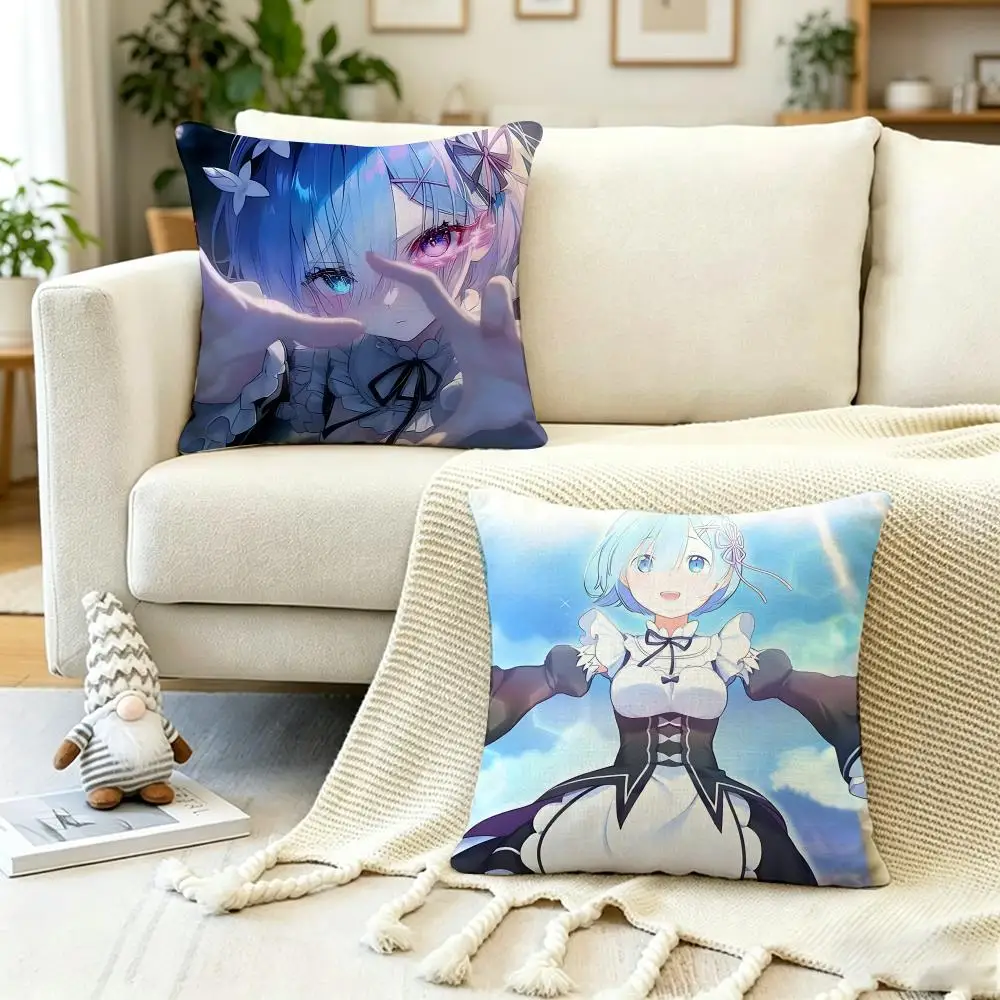 Fantasy Anime R-ReZERO Cushion Cover Anti-dustmite Pillowcase Invisible zipper silky short plush Sofa cushion cover