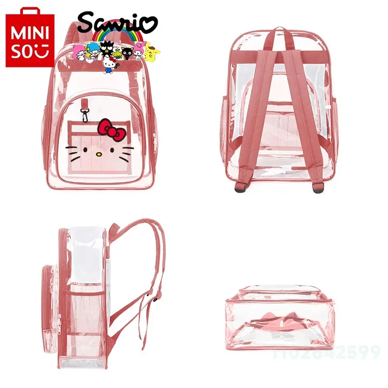 Miniso Hello Kitty Children's Backpack Fashionable High Quality PVC Transparent Girls Backpack Cartoon Cute Girls School Bag