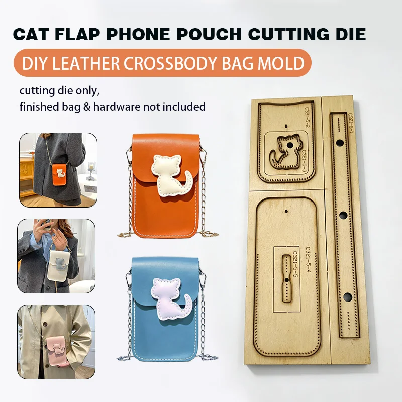 C321 Cat Flip Cover Leather Cutting Mold DIY Handmade Crossbody Bag Wooden Material for Leather Goods Crafting