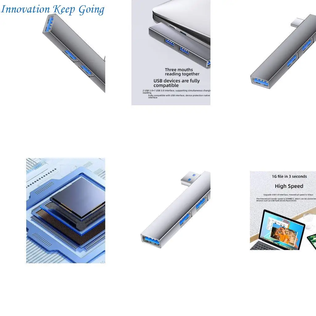 E65C Compactly USB Hubs Adapter 3Port Expansion 5Gbps Data Transfer Angled Design OTG Support for Mobile Devices Computer