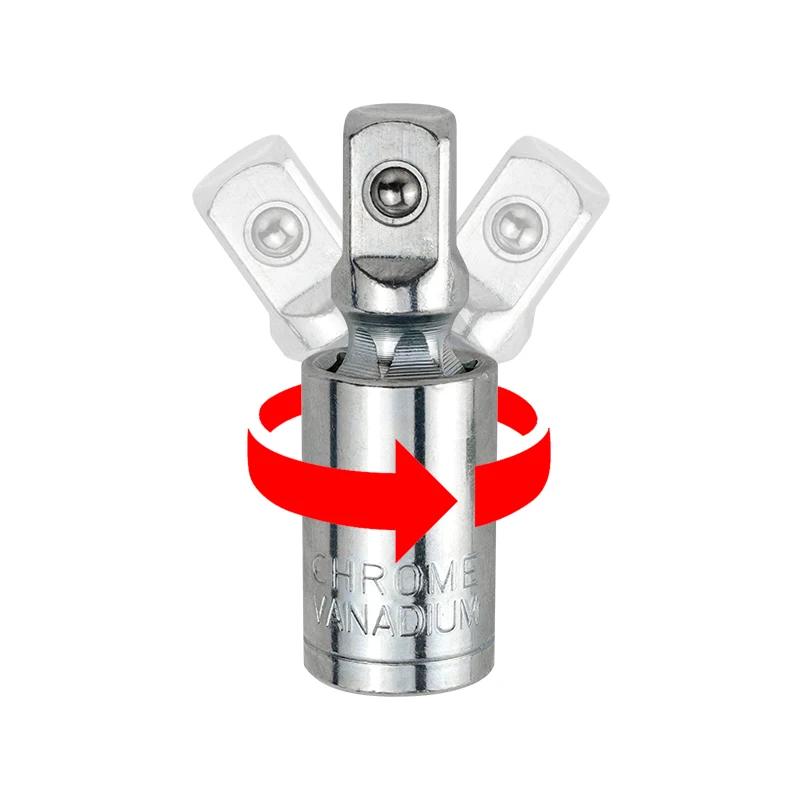 Universal Joint Sleeve 360-Degree Rotation Adapter Connector Silver 1/4 3/8 1/1 - New Type for Smooth Connection