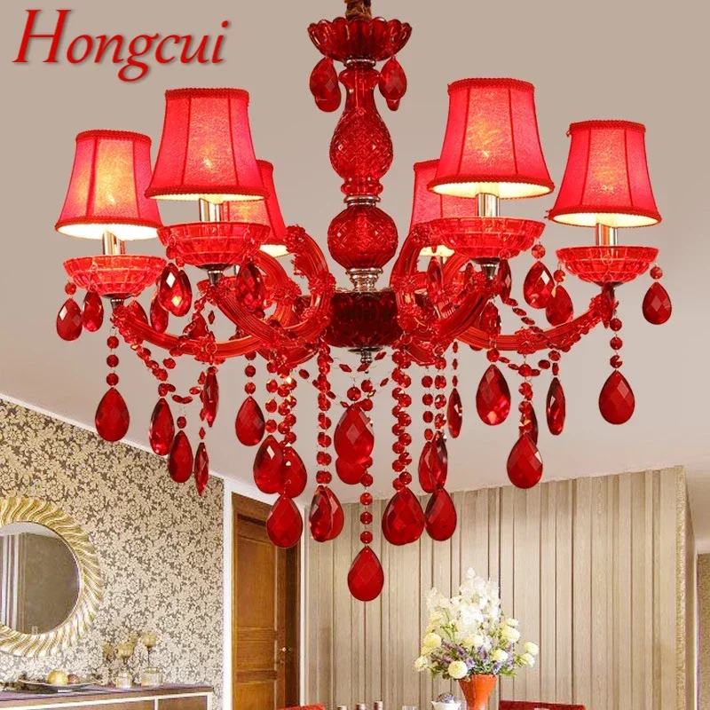 

Hongcui European Crystal Pendent Lamp Red Candle Lamp Luxurious Living Room Restaurant Bedroom Villaex Building Chandelier