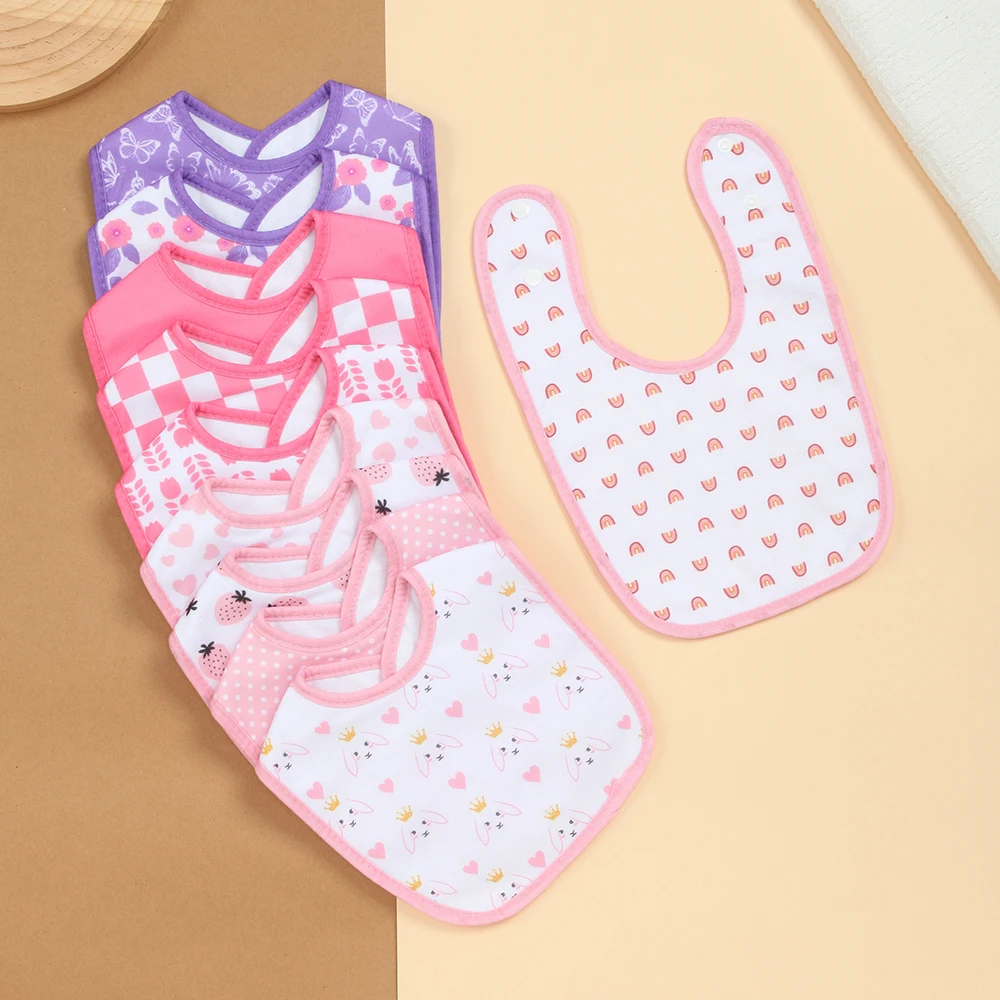 

10 Pcs Infants Bibs with Adjustable Snap, Waterproof Babies Bibs for Girls, Soft Absorbent Bib for Drooling and Feeding
