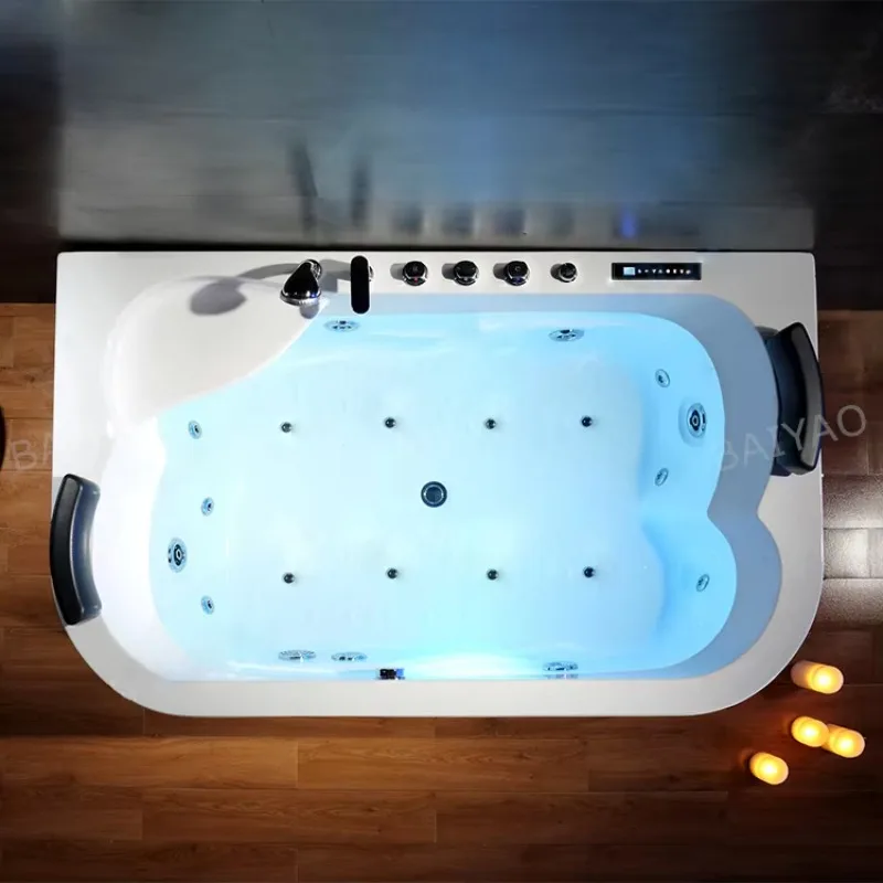 Acrylic bathtub for 2 people with bubble bath LED light deep immersion modern Jacuzzi Jacuzzi indoor bathroom