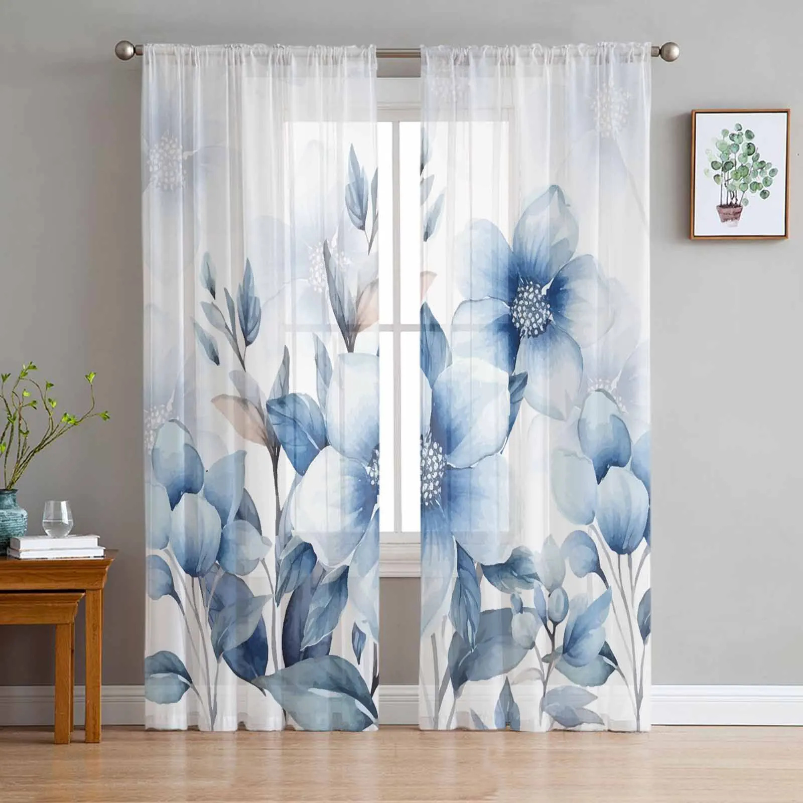 

Summer Plants Flowers Watercolor Tulle Curtains for Living Room Sheer Curtain for Bedroom Kitchen Blinds Voile Curtains