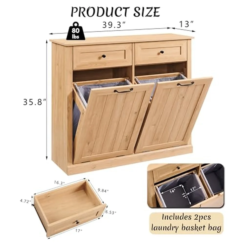 Double Tilt Out Laundry Hamper Cabinet Trash Cabinet Natural