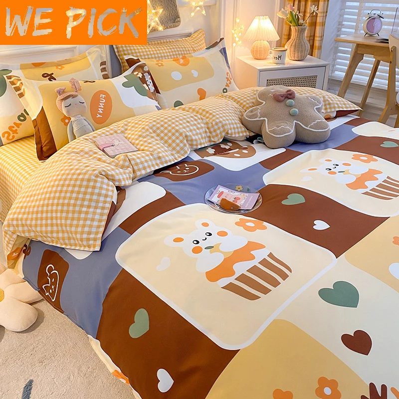 Wepick New 3/4 Piece Set Bedding Sheets Set Colorful Printing Duvetcover 2pcs Pillowcase 1sheet Bedding Sets Home Textile