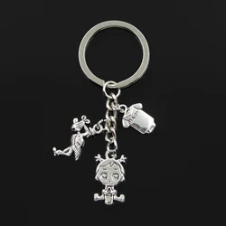 Fashion 30mm Key Chain Keychain Jewelry Silver Color Stork Baby Girl Boy Onesie Coverall Pendant