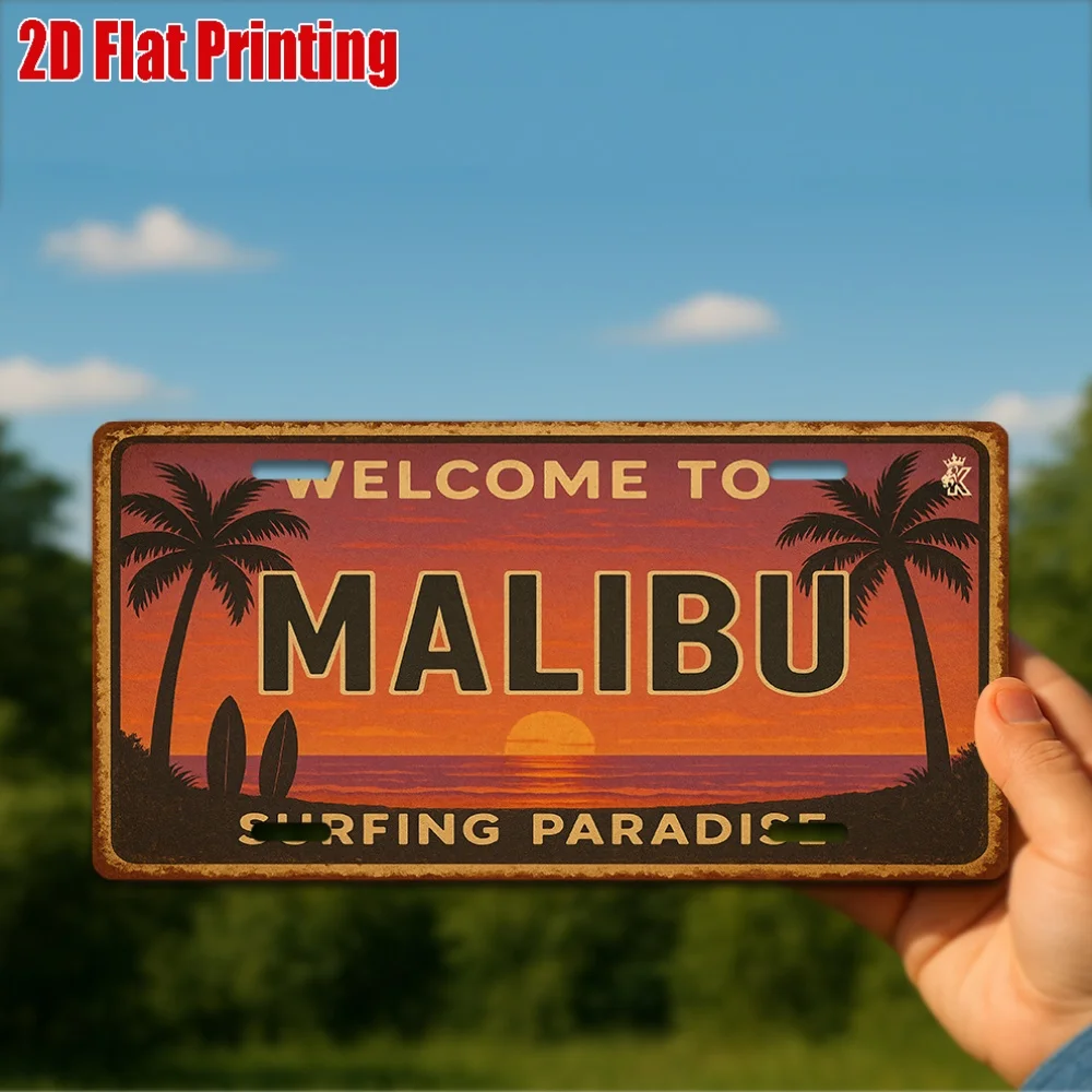 2D Flat,1pc Vintage Metal Sign for Decorative Purposes Only, Outdoor Plaque,Malibu Aluminum Sign, Retro Beach Decoration