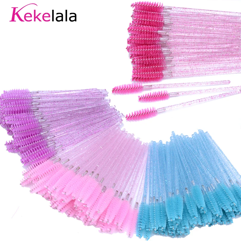 50pcs Sparkling Eyelash Mascara Wands Lash Extension Brush Shining Lash Spoolies Comb Eye Lashes Eyebrow Brushes