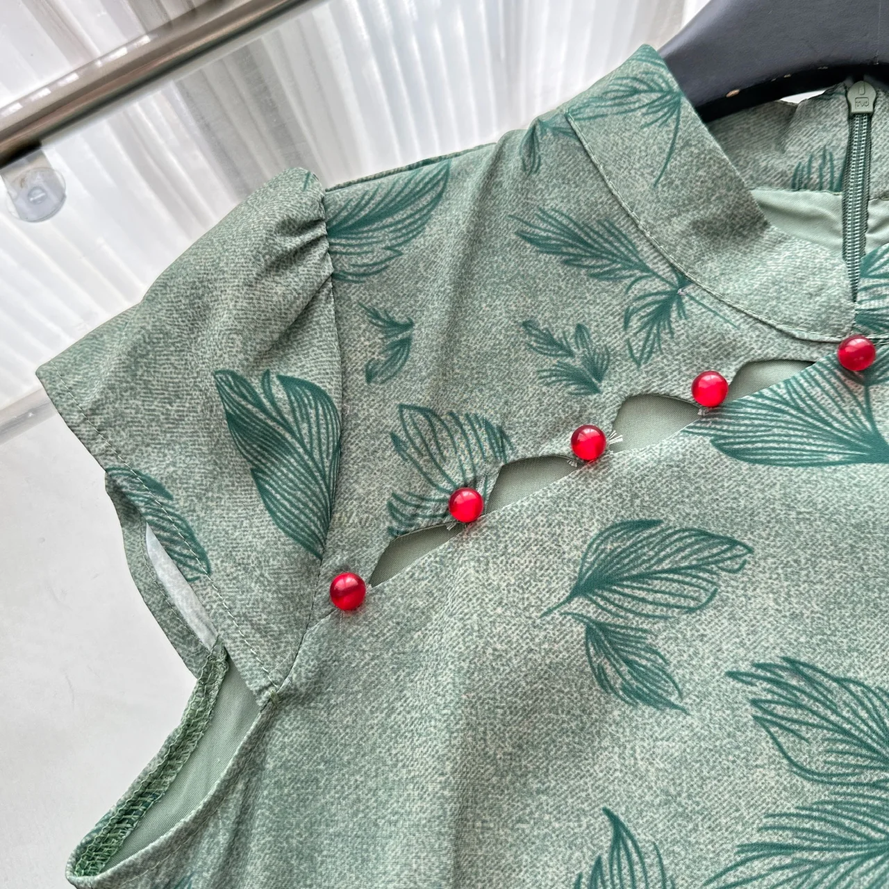 グリーン改良されたチャイナドレス女性のセクシーな半袖袍新中国風のドレス夏の新しい Vestidos プリントチャイナドレス