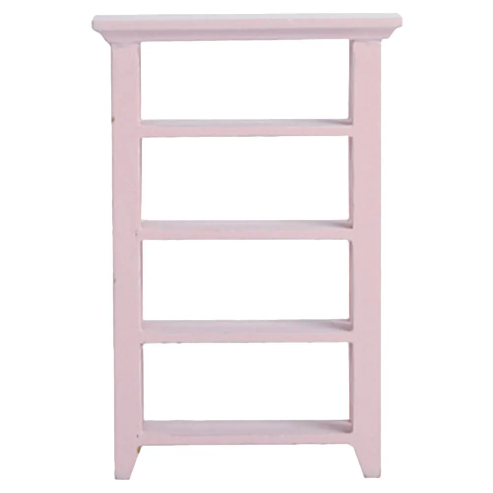 Miniature Dollhouse Furniture 4-Tier Wooden Storage Rack Shelf Compact Display for Small Dollhouse Miniature Bookshelf Display