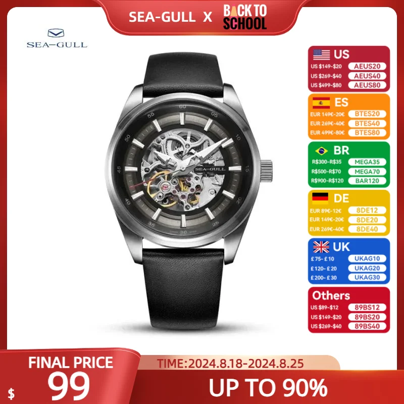 2023 Seagull Men's Watch Business Hollow Luminous Waterproof Automatic Mechanical Wristwatch Men's Watch 819.92.6076H