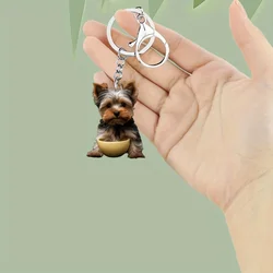 2D Yorkshire Terrier Keychain Cute Cartoon Flat Acrylic Pendant Yorkie Dog Ornament Charms Decor for Car Bags Home Festive Party